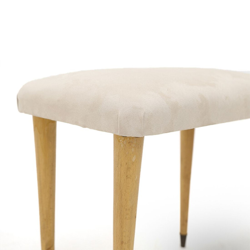 Pair of vintage velvet poufs with wooden legs, 1950s