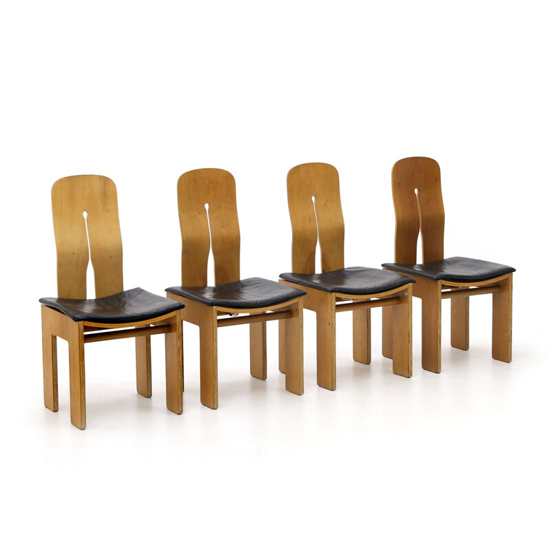 Set of 4 vintage chairs by Carlo Scarpa for Bernini, 1970s