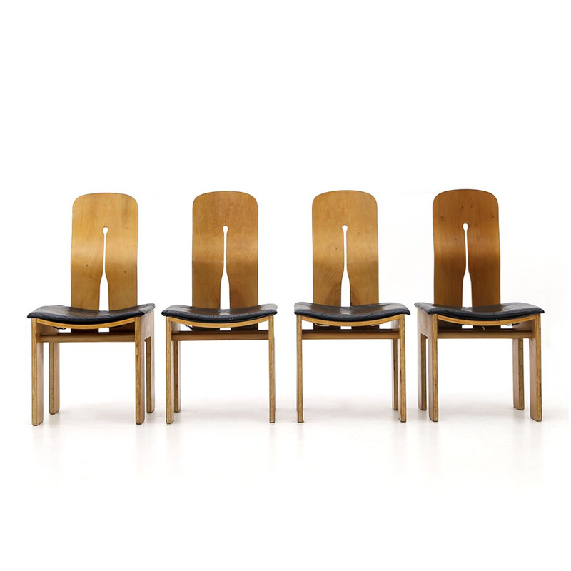 Set of 4 vintage chairs by Carlo Scarpa for Bernini, 1970s