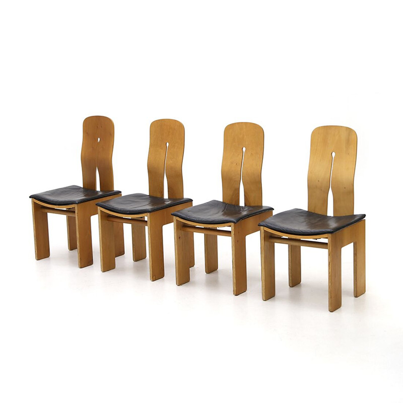 Set of 4 vintage chairs by Carlo Scarpa for Bernini, 1970s