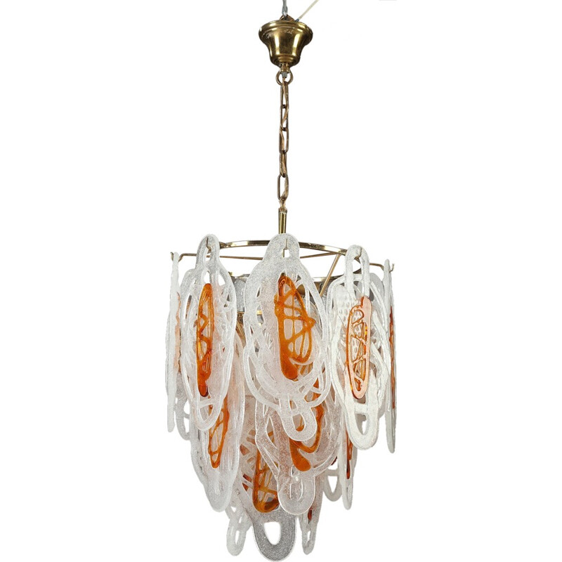 Metal and Murano glass italian chandelier - 1960s