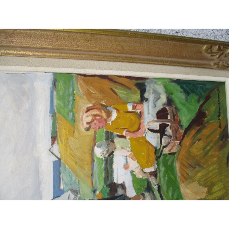 Vintage art painting in oil on dicta technique, Sweden 1970