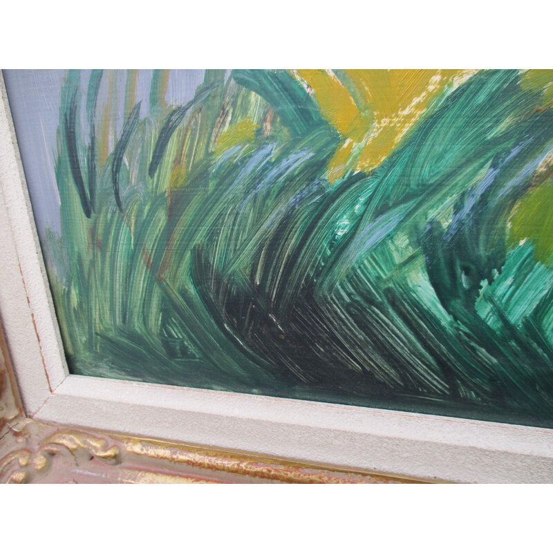 Vintage art painting in oil on dicta technique, Sweden 1970