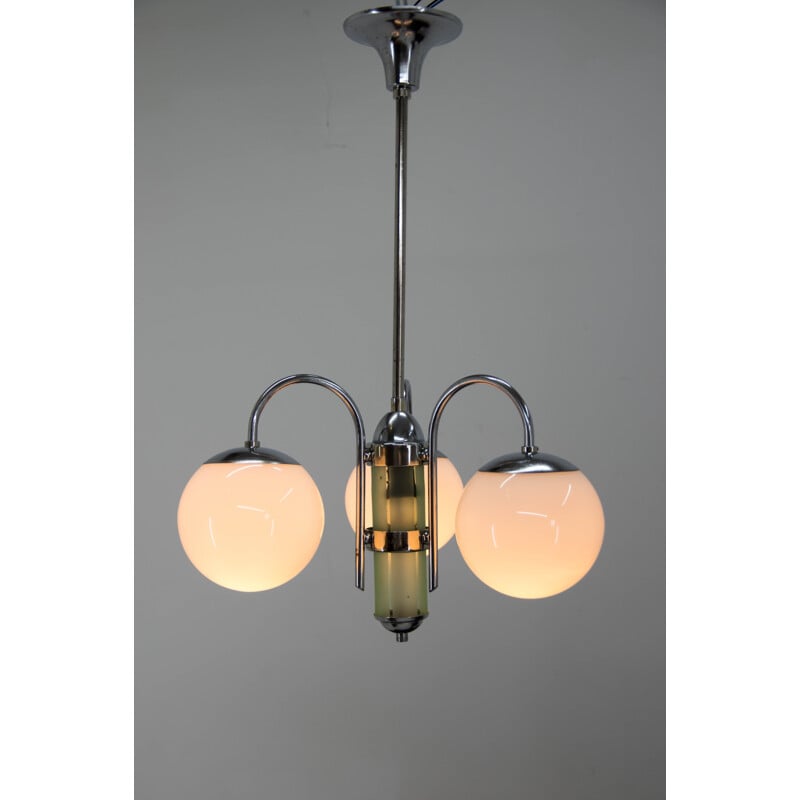 Vintage art deco nickel-plated chandelier, 1930