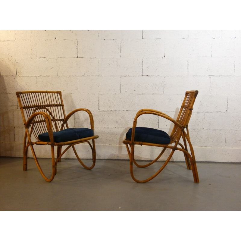 Pair of vintage bridge armchairs by Louis Sognot, 1940