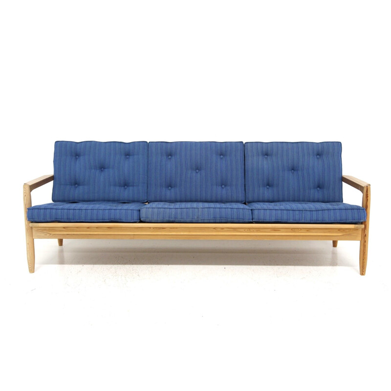 Vintage pine 3 seater sofa, Sweden 1970