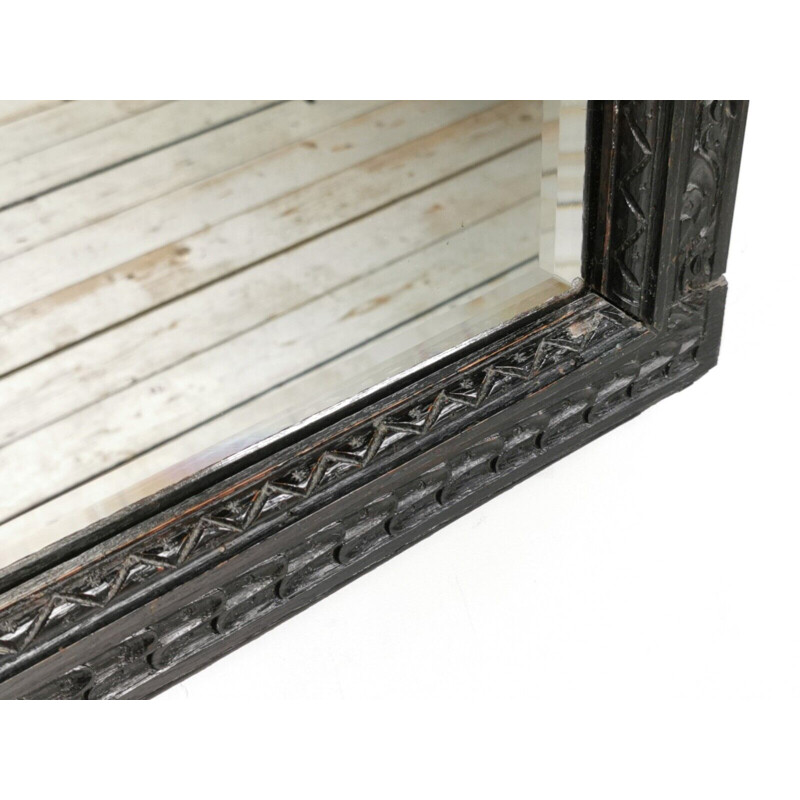 Vintage hand carved oak mirror with bevelled plate