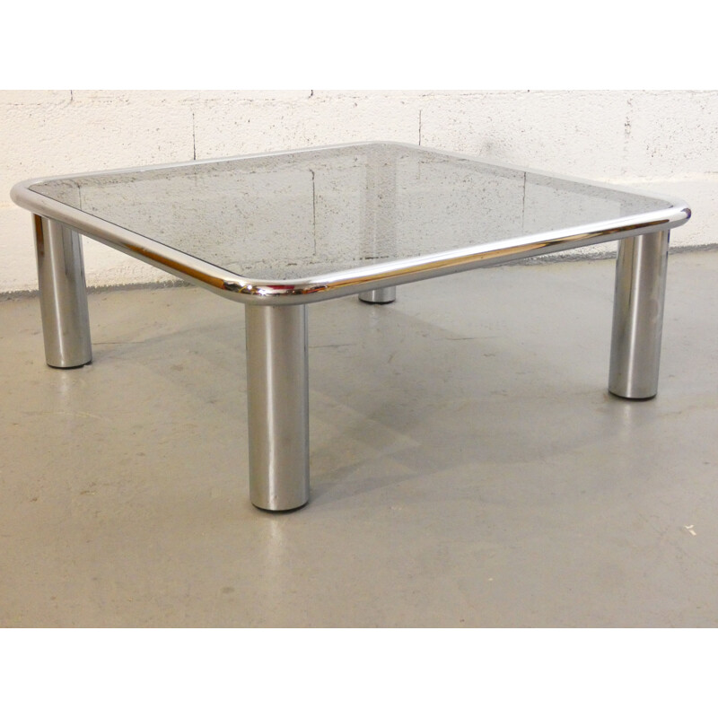 Vintage chromed metal coffee table by Gianfranco Frattini for Cassina, 1970s