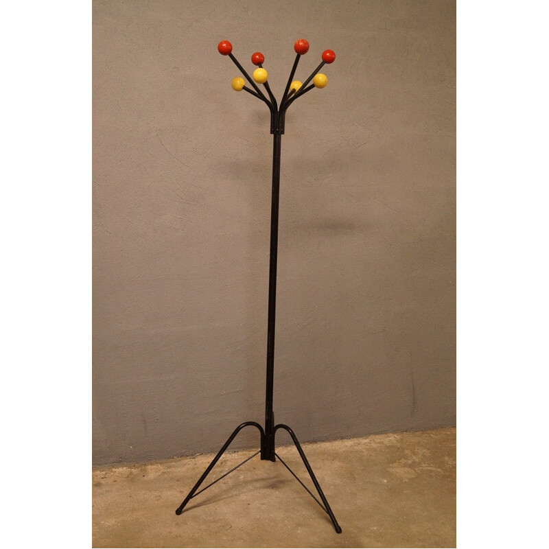 Mid-century metal and wood coat rack - 1950s