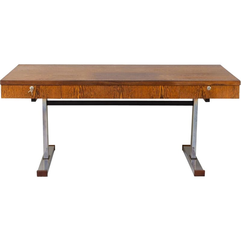 Vintage wenge veneer executive writing desk, 1970s