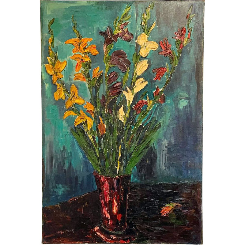 Vintage Still Life oil painting of flowers on canvas