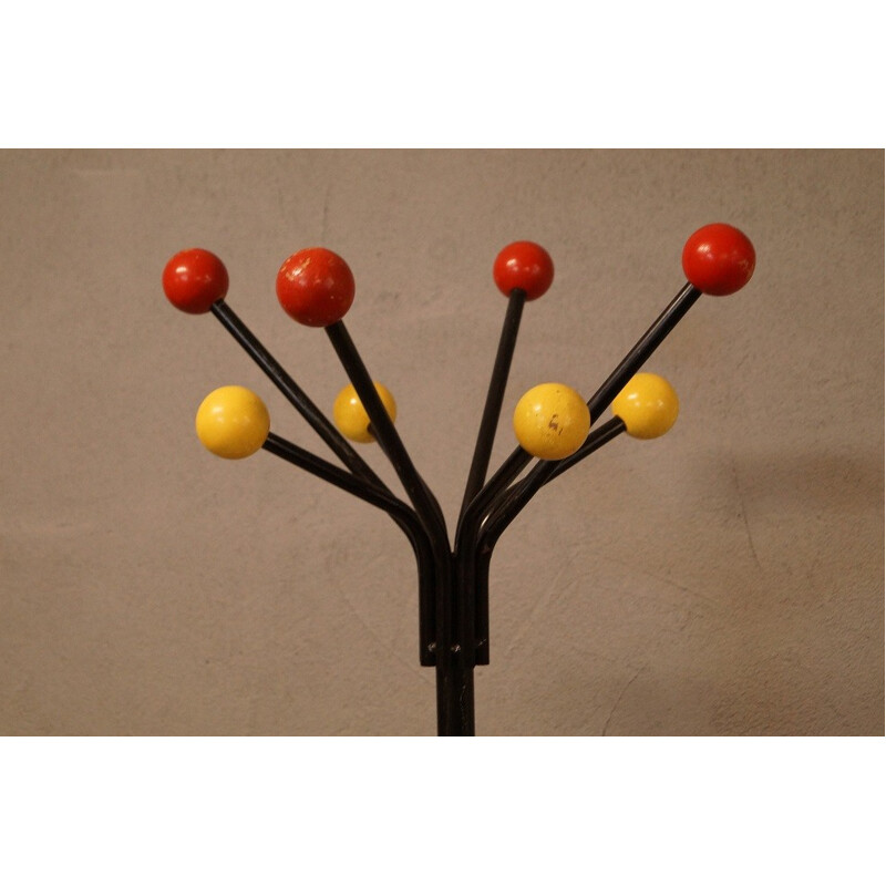 Mid-century metal and wood coat rack - 1950s