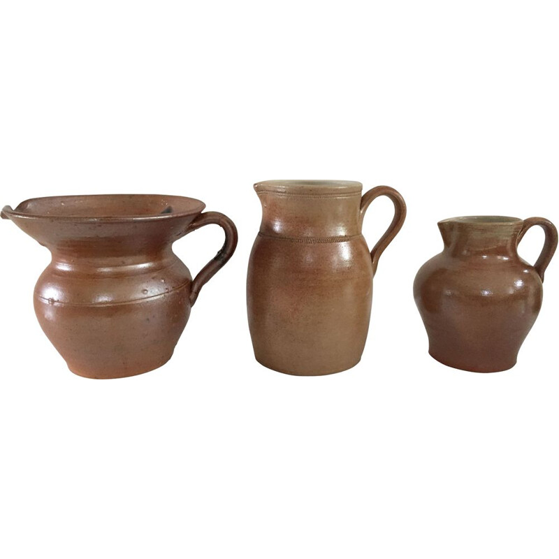 Set of 3 vintage stoneware pitchers