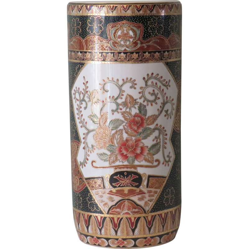 Runder Vintage-Schirmständer aus Keramik mit orientalischem Muster