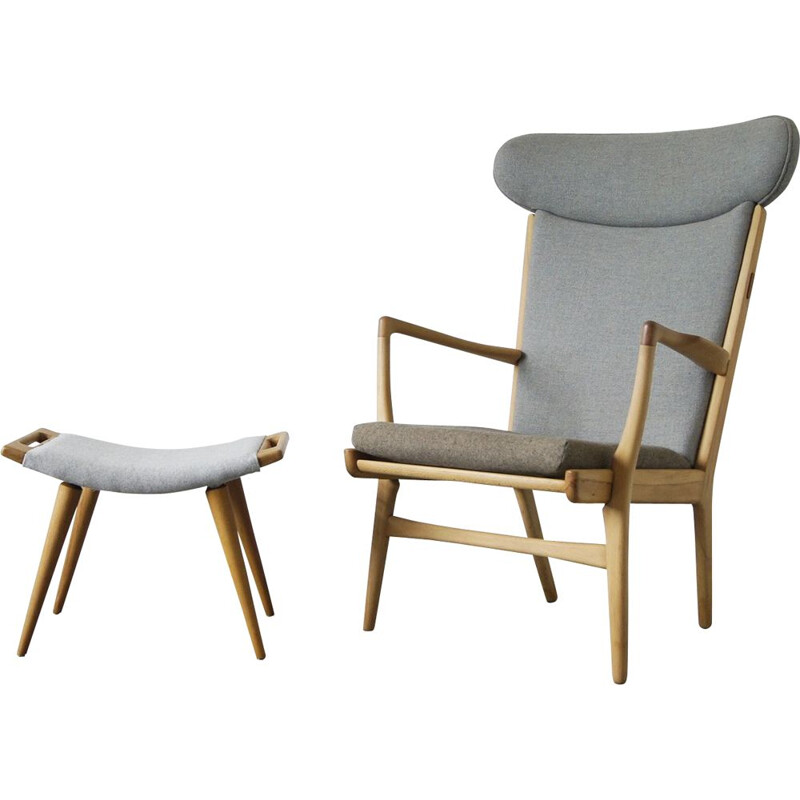 Vintage model Ap-16 armchair and ottoman by Hans J. Wegner for Ap-Stolen, 1951