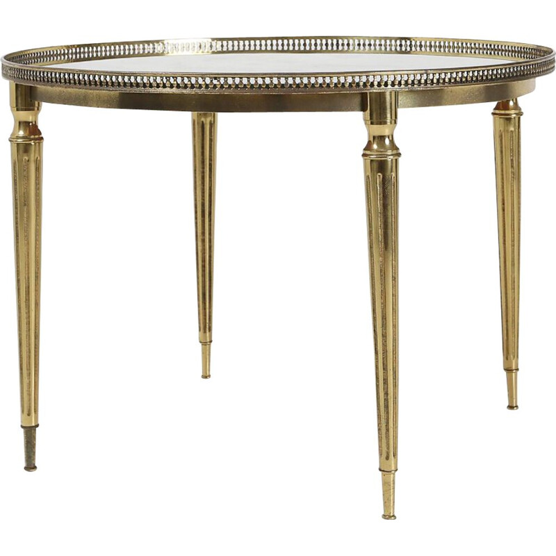 Vintage coffee table with brass frames and smoked glass top by Maison Jansen, 1950