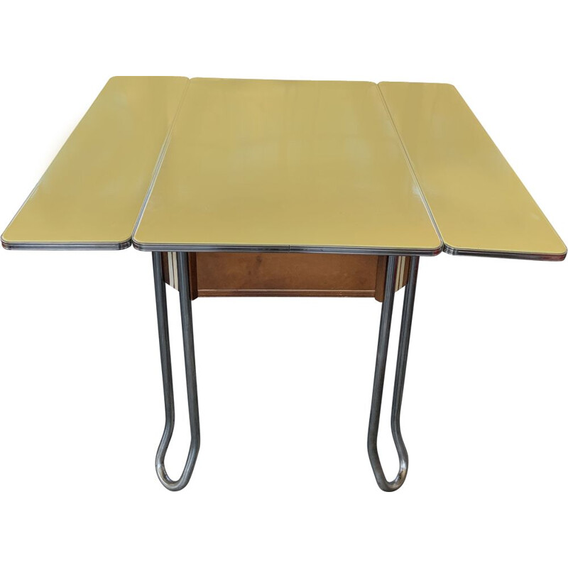 Mesa plegable de metal y madera Vintage Usa, 1930