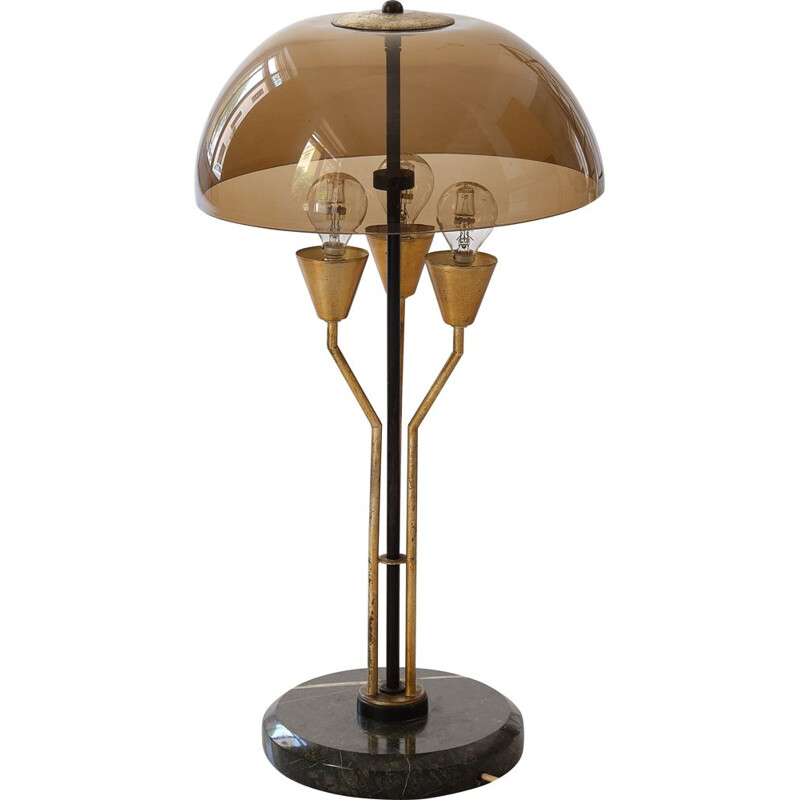 Italian vintage desk lamp in marble, brass and perspex, 1960s