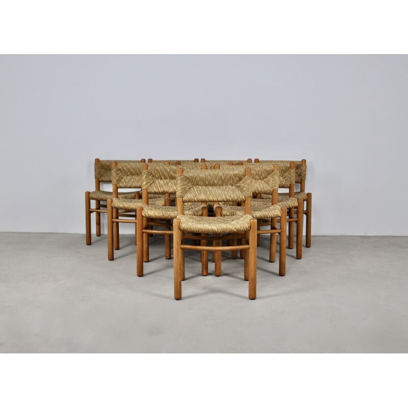 Ensemble de 10 chaises vintage en bois par Charlotte Perriand, 1950