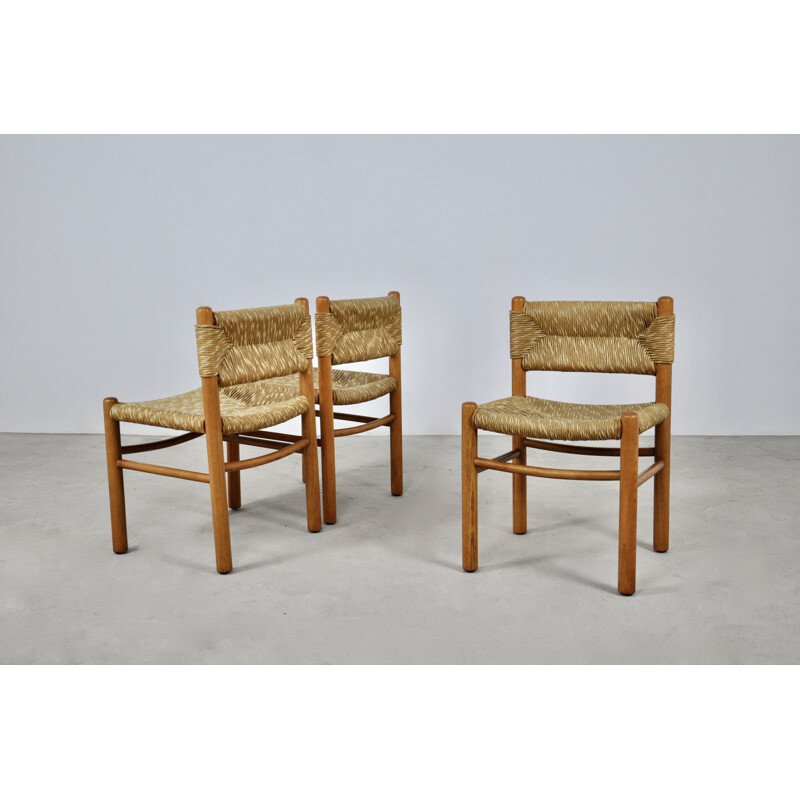 Set of 10 vintage wooden chairs by Charlotte Perriand, 1950s