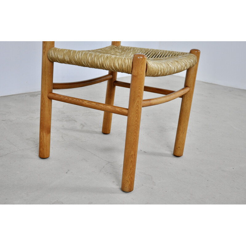 Set of 10 vintage wooden chairs by Charlotte Perriand, 1950s