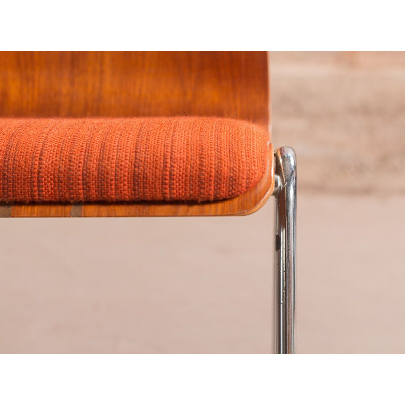 Set of 4 vintage teak and chrome steel chairs