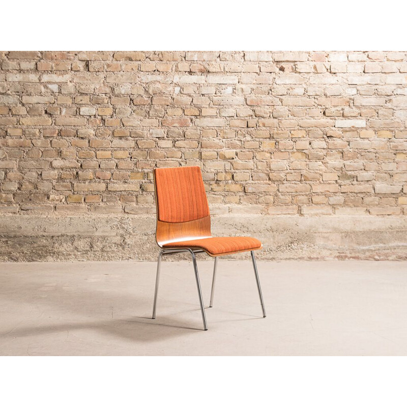 Set of 4 vintage teak and chrome steel chairs