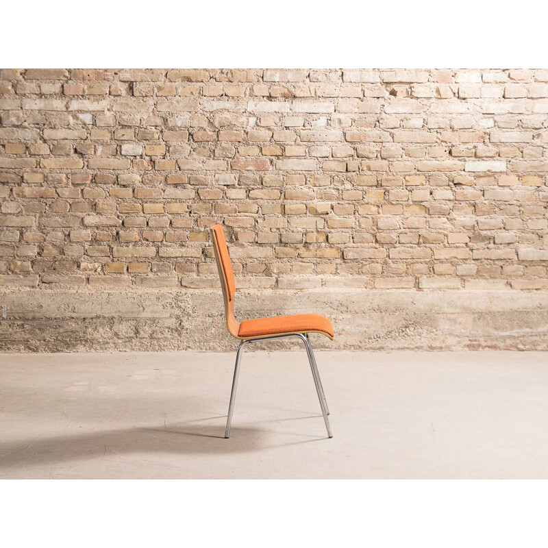 Set of 4 vintage teak and chrome steel chairs