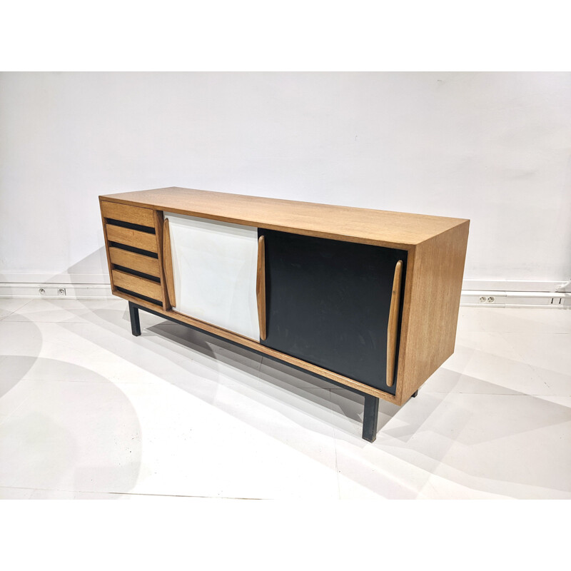 Vintage oakwood cansado highboard with drawers by Charlotte Perriand for Steph Simon, 1960