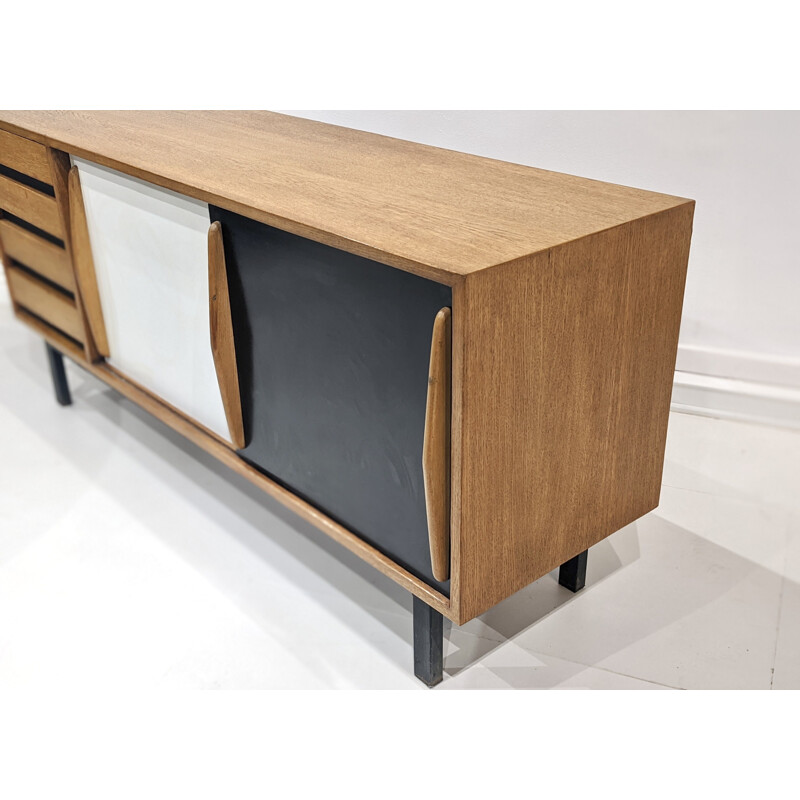 Vintage oakwood cansado highboard with drawers by Charlotte Perriand for Steph Simon, 1960