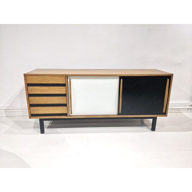 Vintage oakwood cansado highboard with drawers by Charlotte Perriand for Steph Simon, 1960