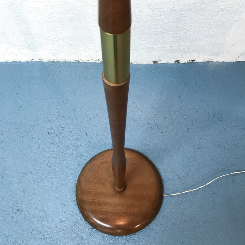 Rattan brass and teak floor lamp - 1970s