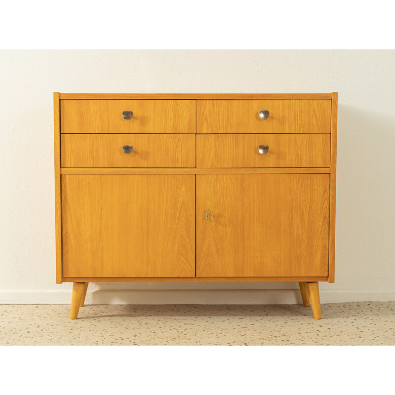 Vintage ashwood chest of drawers with four drawers and two doors, 1950s