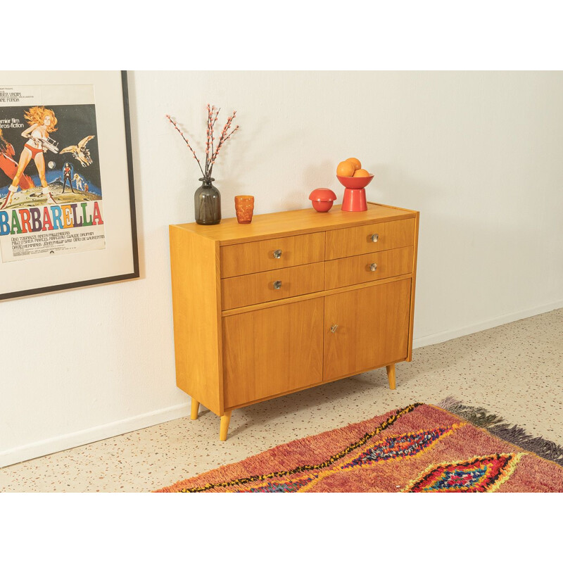 Vintage ashwood chest of drawers with four drawers and two doors, 1950s