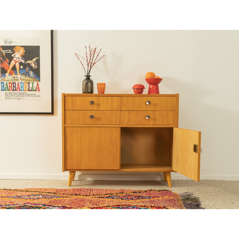 Vintage ashwood chest of drawers with four drawers and two doors, 1950s