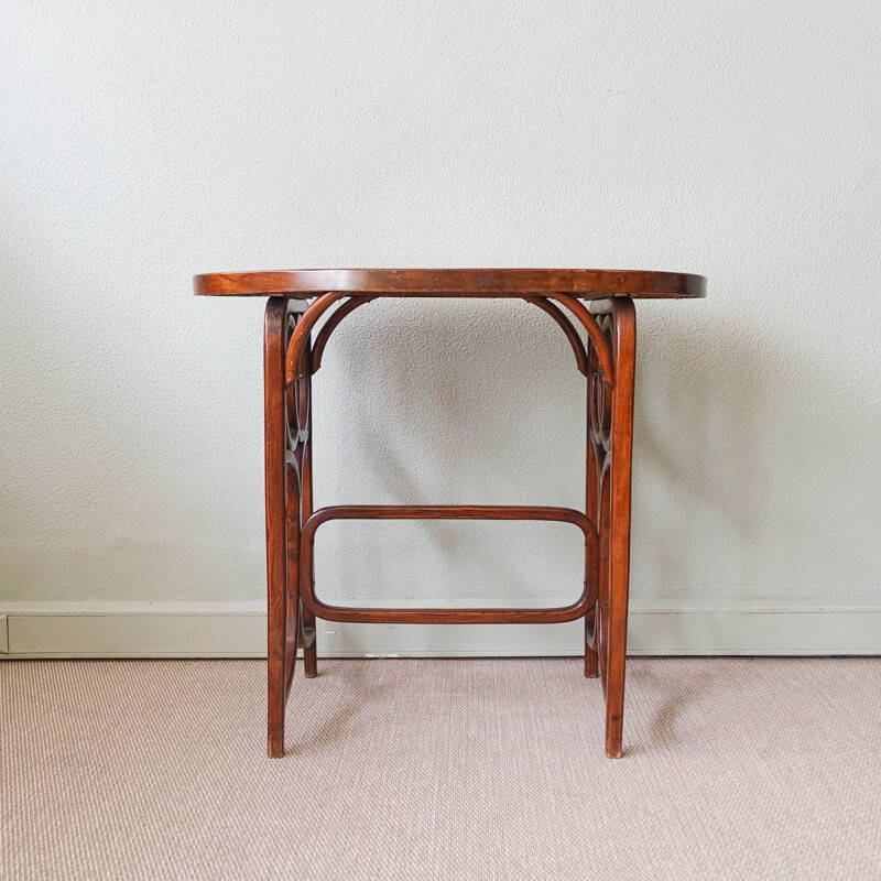 Mesa auxiliar bistro vintage de junco y madera curvada de Thonet, Austria 1940