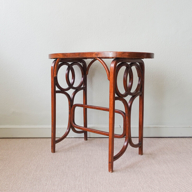 Vintage bistro bijzettafel van riet en gebogen hout van Thonet, Oostenrijk 1940