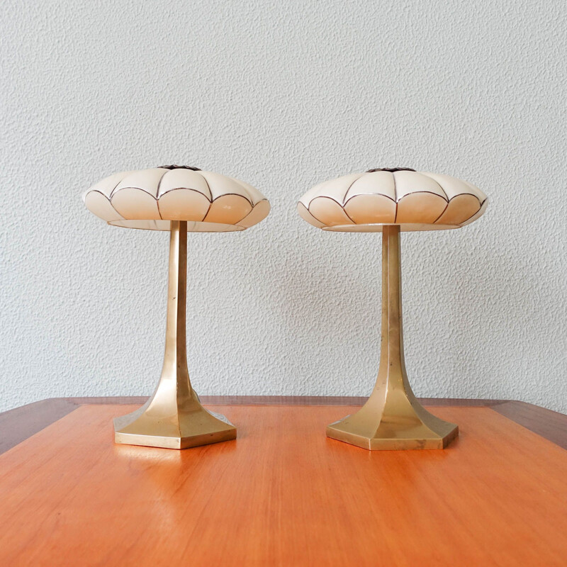 Pair of Art Deco vintage table lamps by Josef Hoffman for Wiener Werkstatte, 1930s