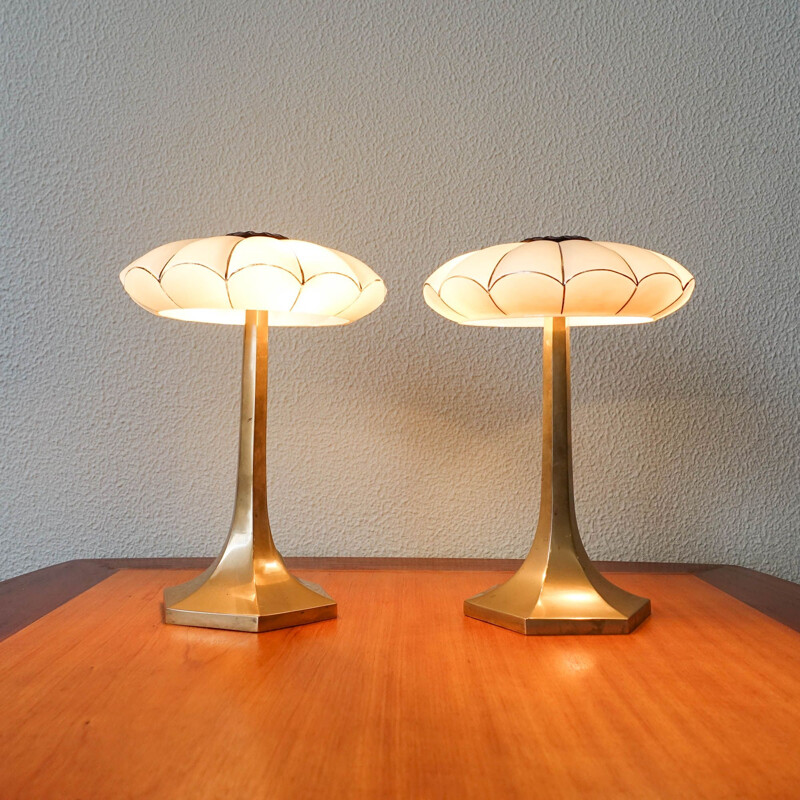 Pair of Art Deco vintage table lamps by Josef Hoffman for Wiener Werkstatte, 1930s