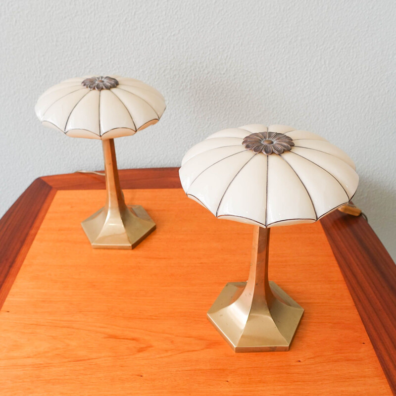 Paire de lampes de table Art Déco vintage par Josef Hoffman pour Wiener Werkstatte, 1930