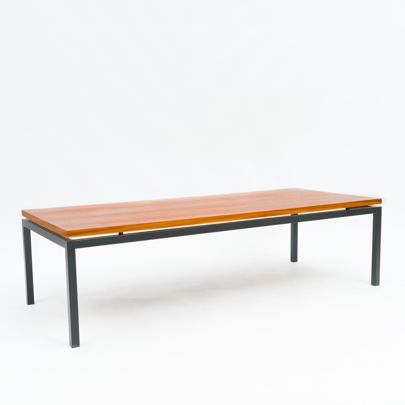 Vintage minimalist walnut and metal coffee table, 1960