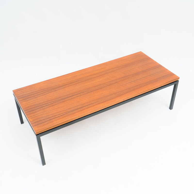 Vintage minimalist walnut and metal coffee table, 1960