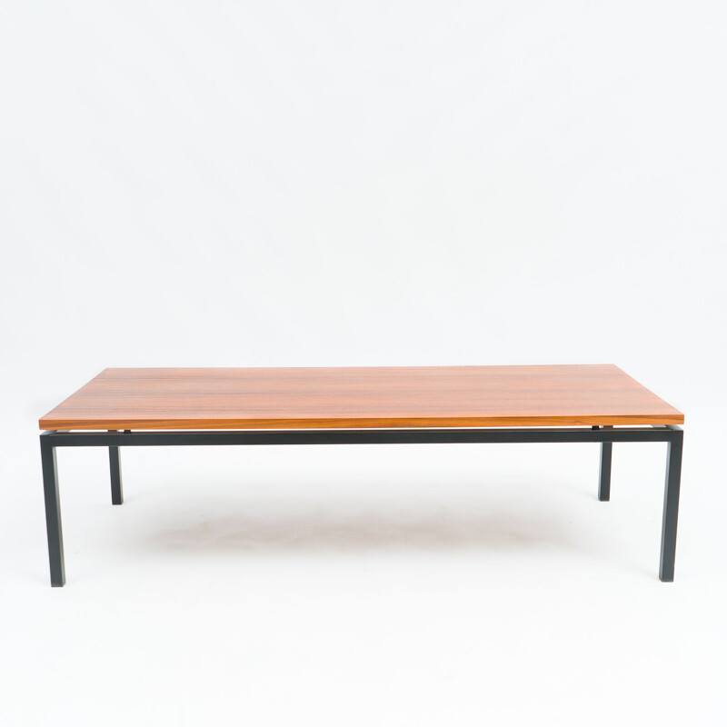 Vintage minimalist walnut and metal coffee table, 1960