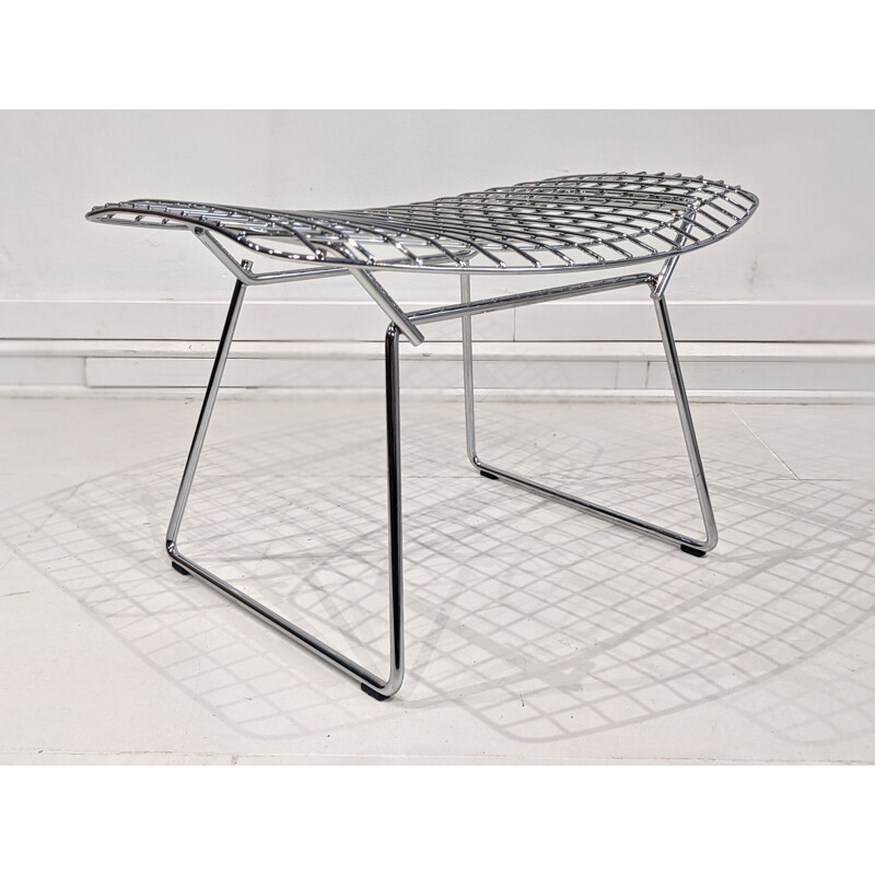 Vintage chrome-plated metal ottoman by Harry Bertoia for Knoll International, 1955