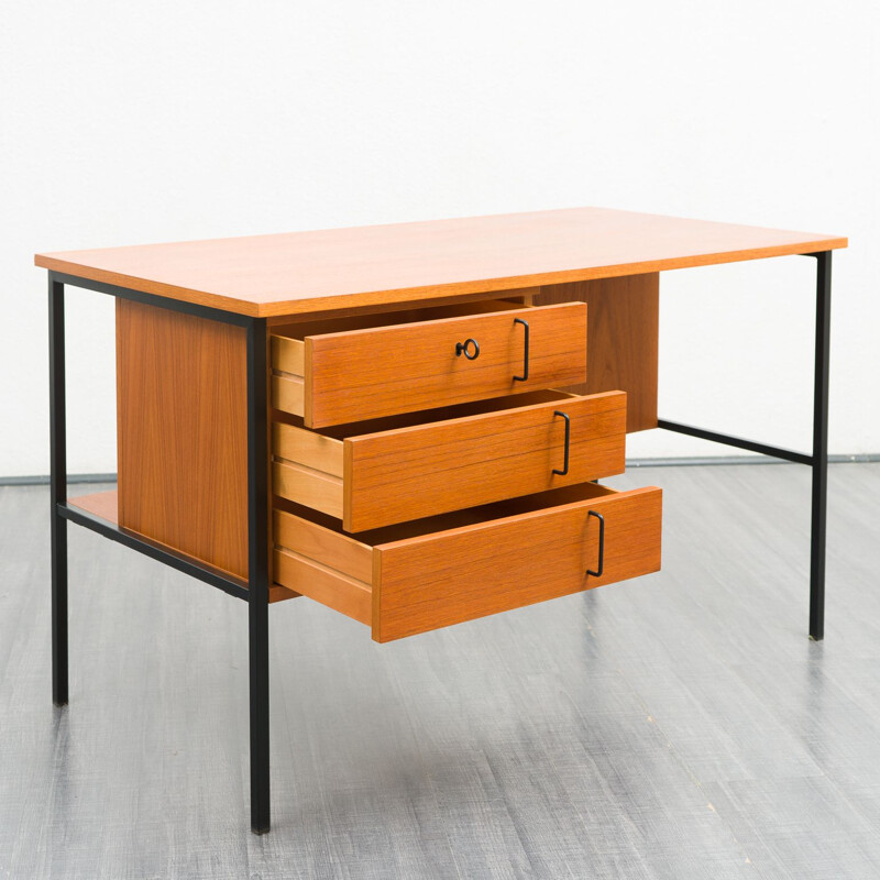 Bureau vintage en teck et structure métallique, 1960