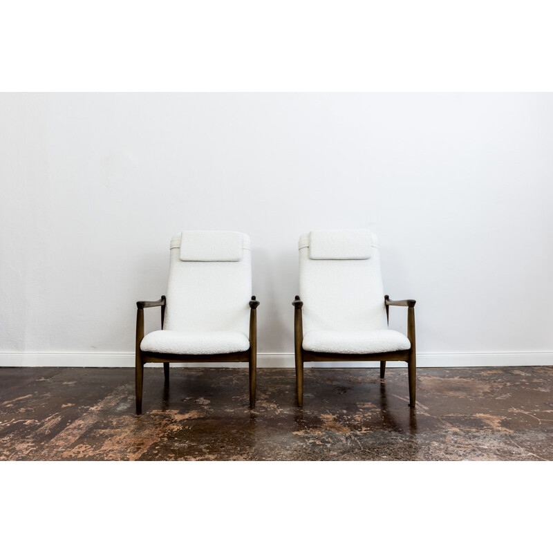 Paar vintage Gfm 64 stoelen met hoge witte rugleuning van Edmund Homa, 1960