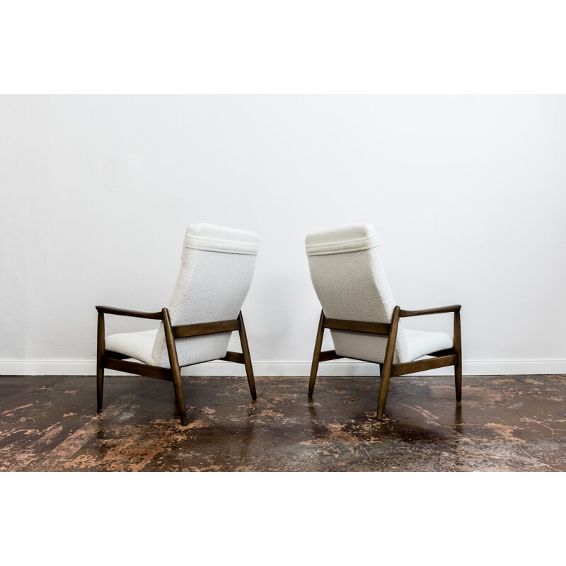 Paar Vintage-Sessel mit hoher Rückenlehne Gfm 64 in weißer Schnalle von Edmund Homa, 1960
