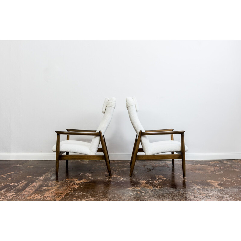 Pair of vintage Gfm 64 high back white loop chairs by Edmund Homa, 1960