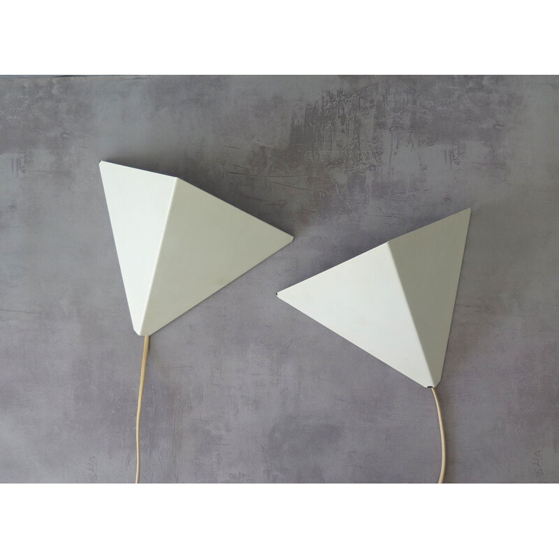 Pair of vintage white wall sconces, Denmark 1970