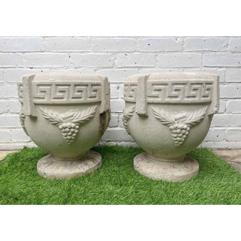 Pair of vintage Composite stone urn planters